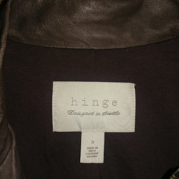 Hinge: Brown Genuine Leather Jacket With Knit Trim - Women's Size Small - Picture 14 of 15